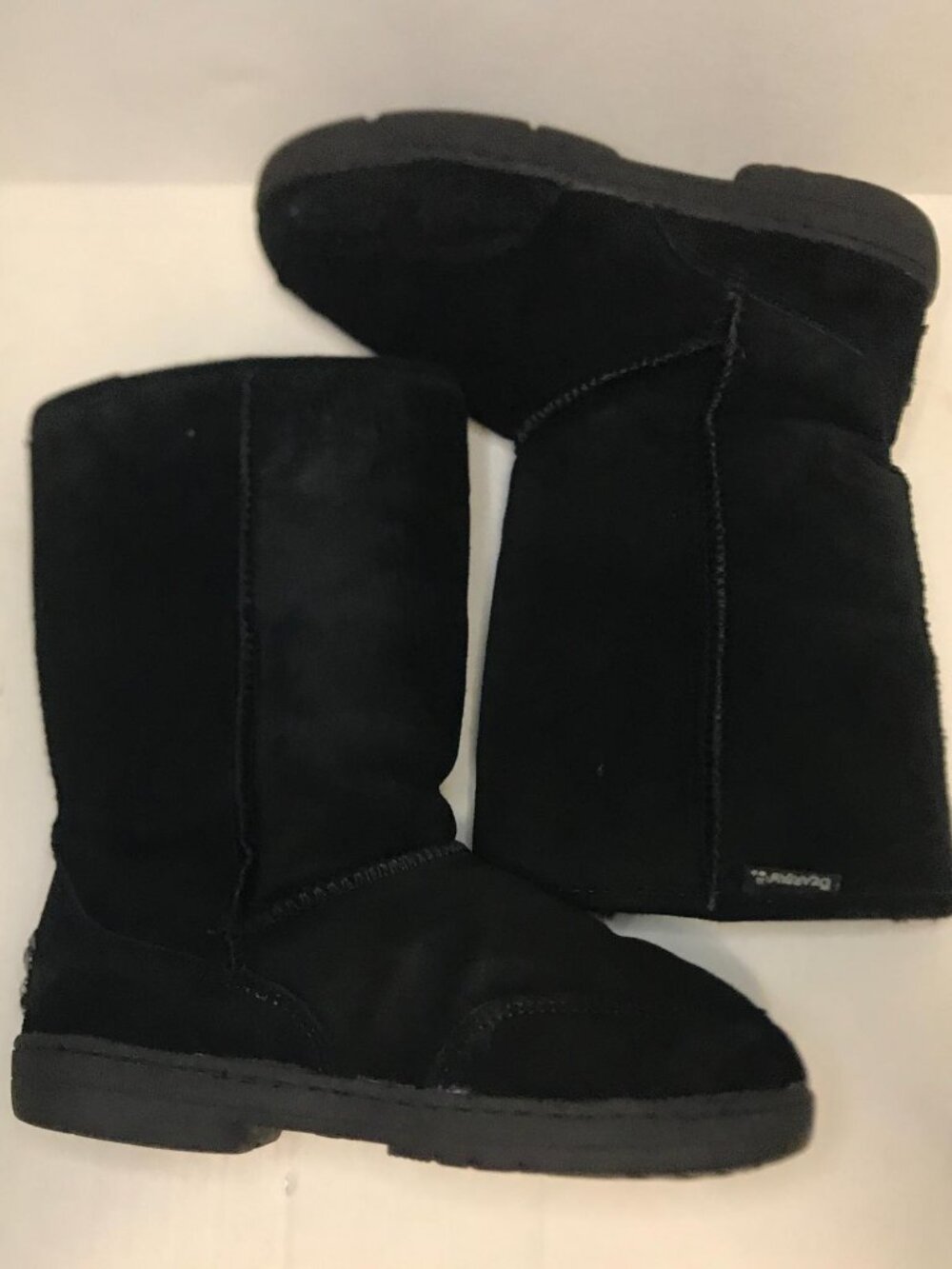 BearPaw Black Boots Mid Calf Fur Lining Suede Women's Size 8